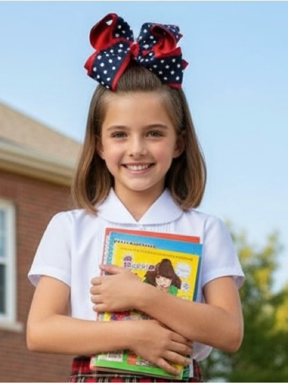 Navy and Red Polka Dot Kids Hair Bow - bundle 2+ and save on shipping.